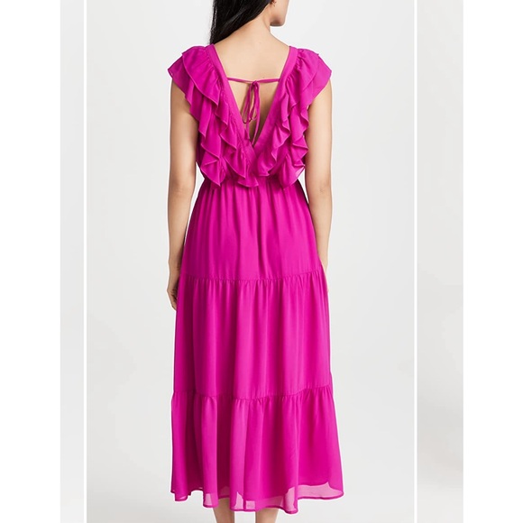 Wayf Magenta Ruffle Midi Dress - Picture 3 of 9